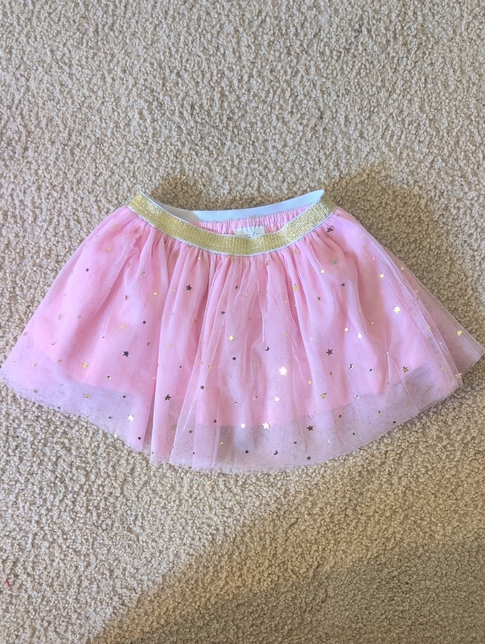 Pink Tulle Star Tutu Skirt with Gold Elastic Waistband